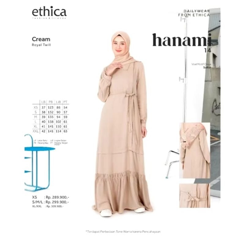 Gamis Terbaru Eticka 2025 New Collection Hanami 14 Cream Bahan Rayon Adem Model polos Terdapat Bel D