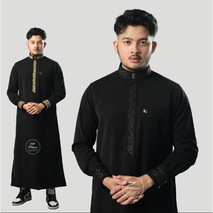 Jubah Slimfit pria Gamis Pria bordir Slimfit jubah zayen hitam  jubah pria muslim jubba model terbar