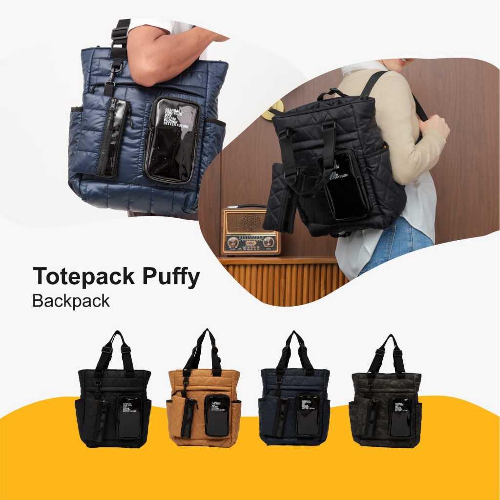 ZONATAS - TAS 3 IN 1 TOTEBAG, BACKPACK & SLINGBAG // TOTEBAG PUFFY WATERPROOF // TOTEPACK PUFFY WATE