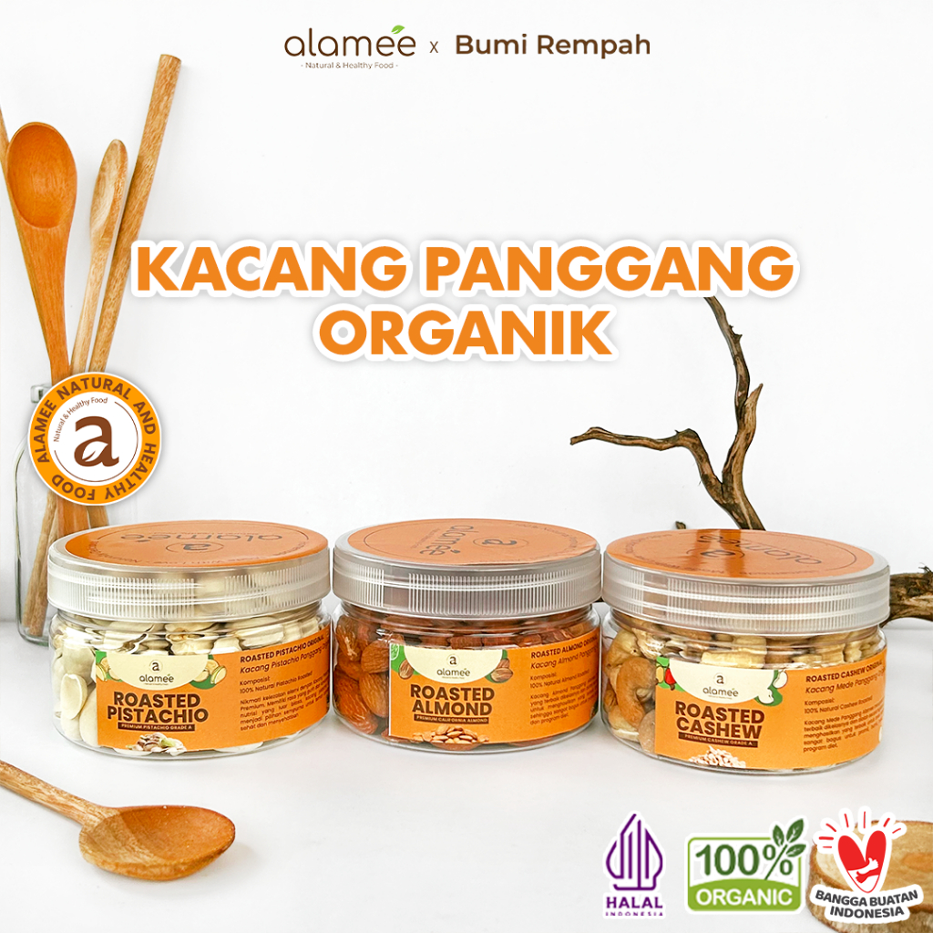 

Kacang Almond Almon Mede Walnut Pistachio Kupas Panggang Premium Roast Roasted Oven Siap Makan