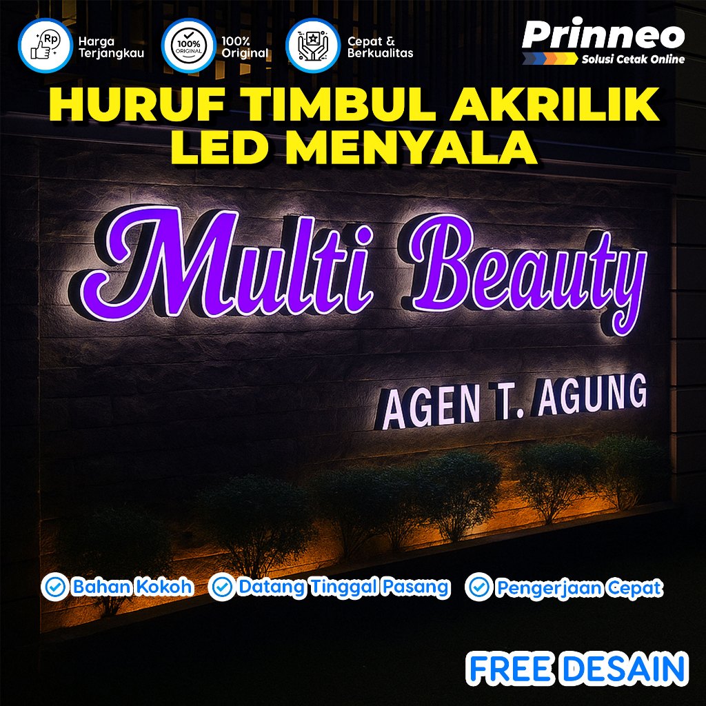 HURUF TIMBUL AKRILIK LED MENYALA