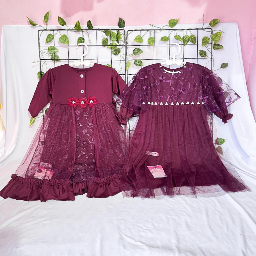 Setelan Gamis & Hijab Anak Perempuan Usia 0-5 tahun warna BURGUNDY