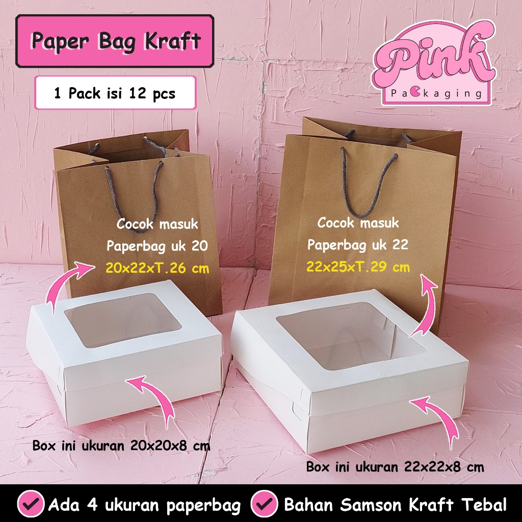 

Paper Bag Kraft Tali Tebal Dos 20x20 22x22 30x30 Box Nasi Tart Brownies Spiku Roll Tart