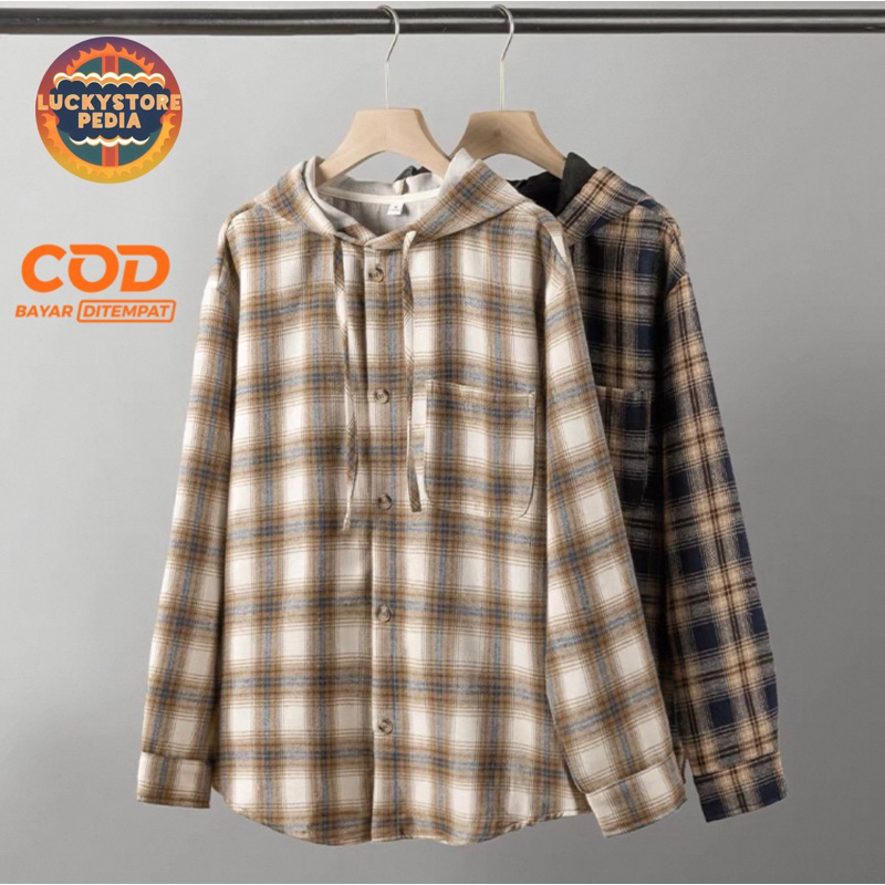 Kemeja pria flanel hoodie kupluk/Kemeja Cowok/Kemeja flanel Cowok/Kemeja wanita/kemeja pria flanel/k