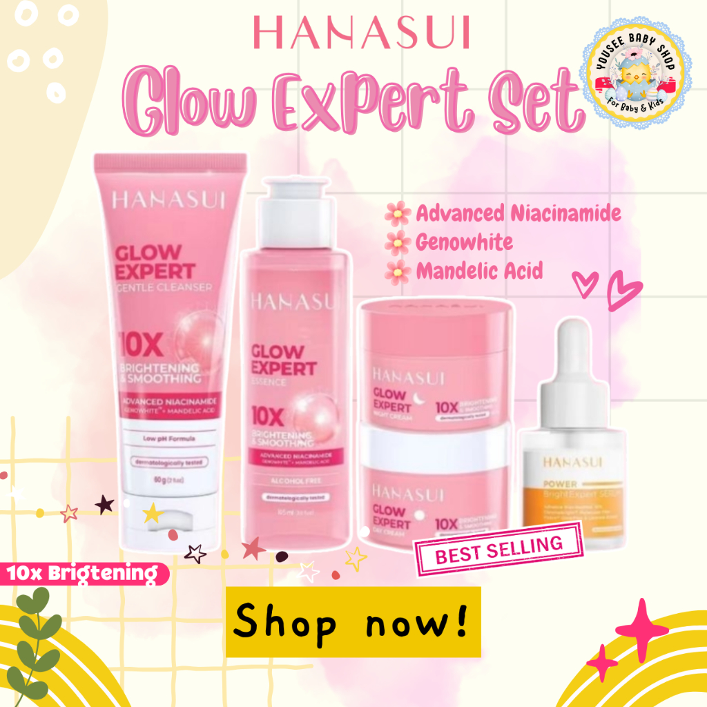 Hanasui Glow Expert Set 4 Pcs + 1 Pcs Power Bright Serum 10% Advance Niacinamide / Paket Skincare