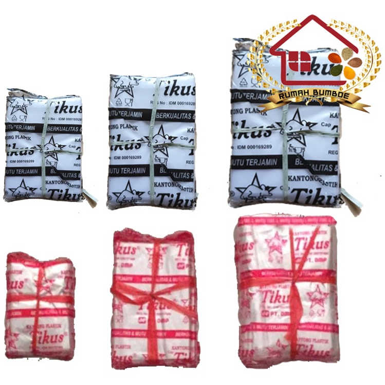 (1 ikat x 5 pack) PLASTIK PP CAP TIKUS MERAH HITAM Bermacam Ukuran