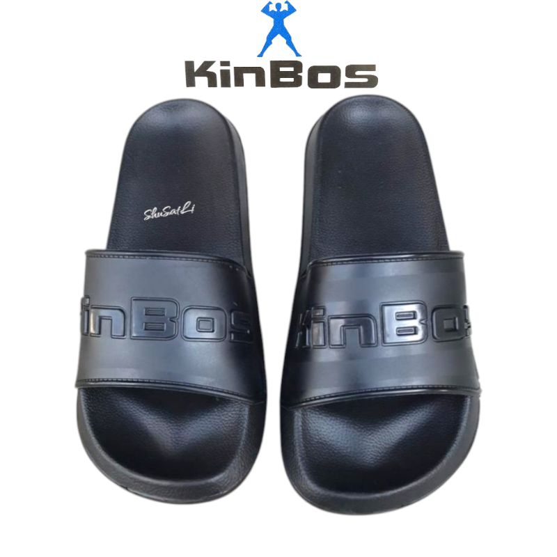KINBOS Sandal selop slide pria hitam slip on import model terlaris