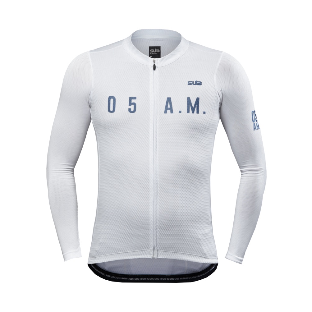 KODE U58L Sub Jersey 5 AM White Long Sleeves  Baju Sepeda Roadbike MTB Pria Wanita Lengan Panjang Pr