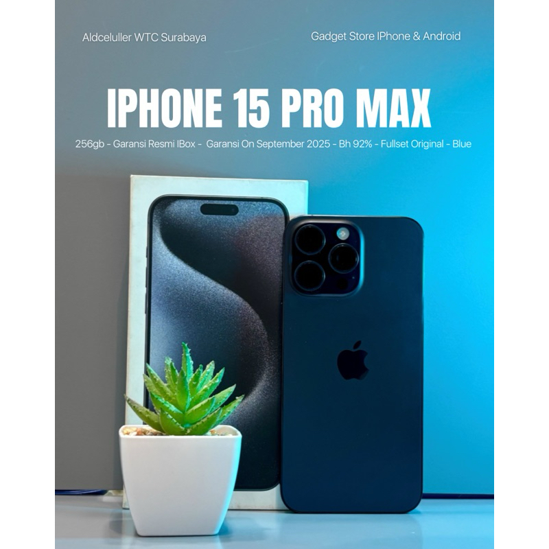 iphone 15 pro max 256gb blue garansi resmi second