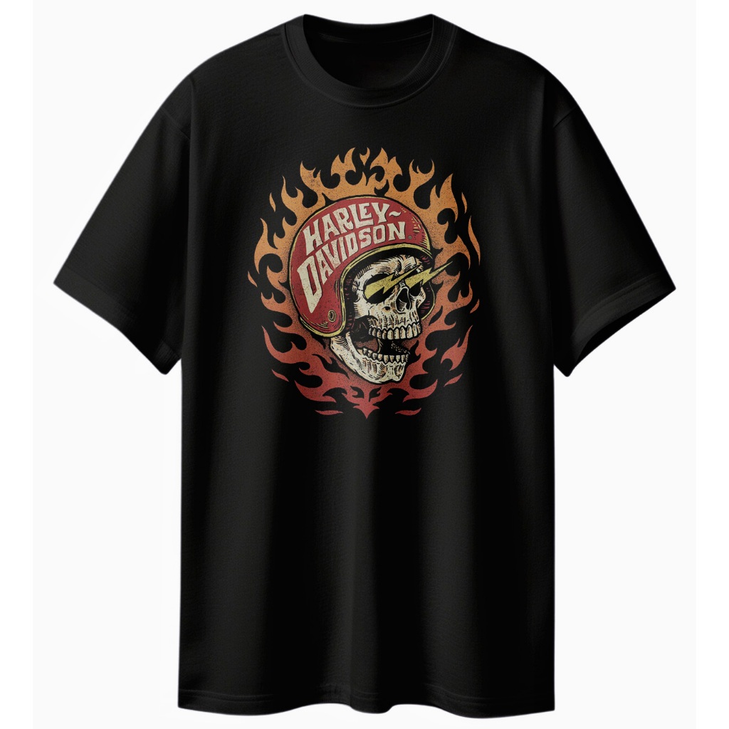 Kaos Baju Harley Davidson Skull Flame Tshirt