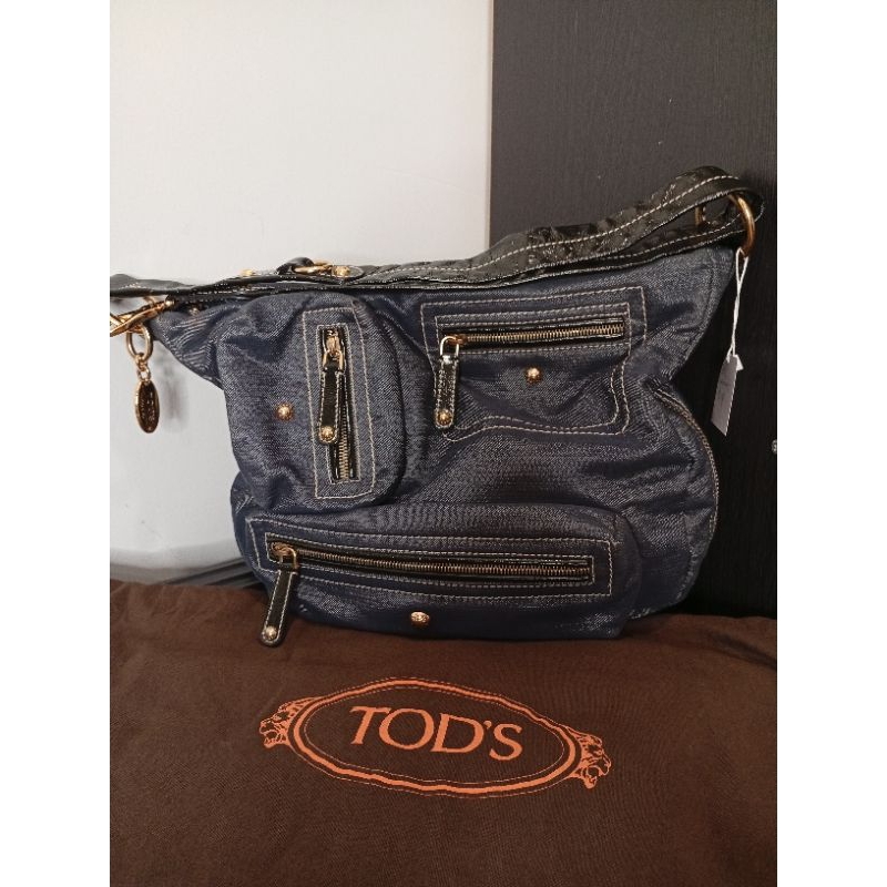 Tod's Blue Jeans Canvas Bag (L size)
