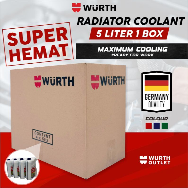 Air Radiator Coolant WURTH 1 Box Dus 5 Liter isi 4 Galon Cairan Pendingin Mesin Mobil & Motor Kualit