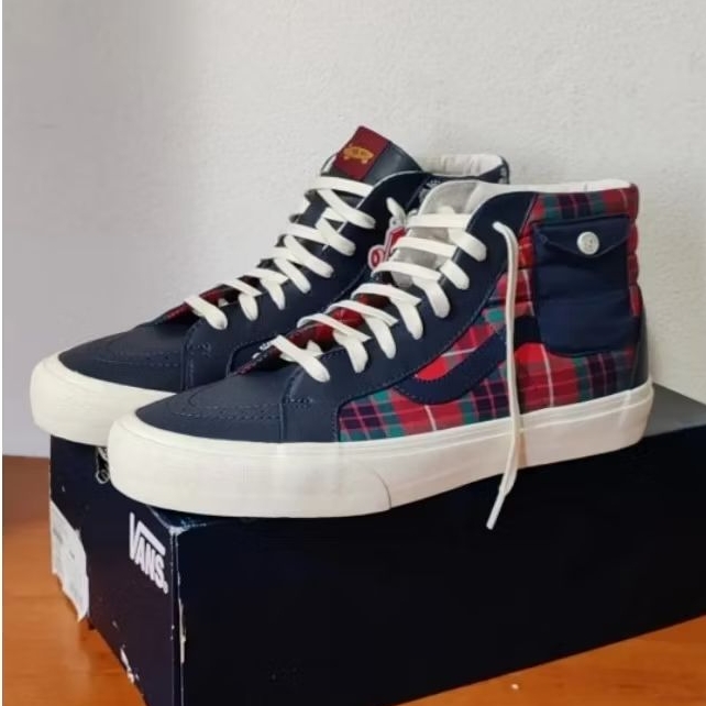 VANS SK8 HI VALUT OG LX x BARACUTA POCKET TARTAN PLAID DRESS BLUE NAVY RED ORIGINAL