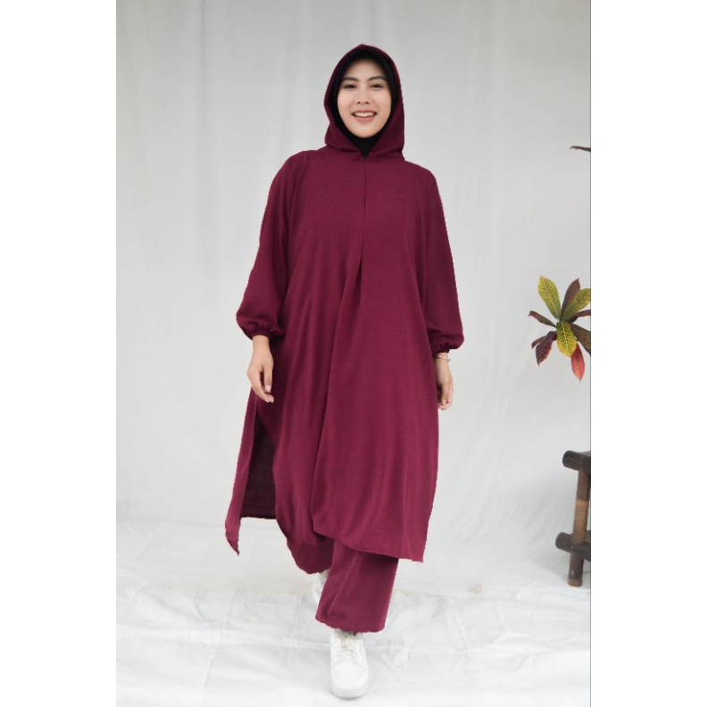 KODE M45D Aleyyah Abaya Tunik One Set Hoodie Sporty Hijab Setelan Abaya Wanita Muslimah Dewasa Terba