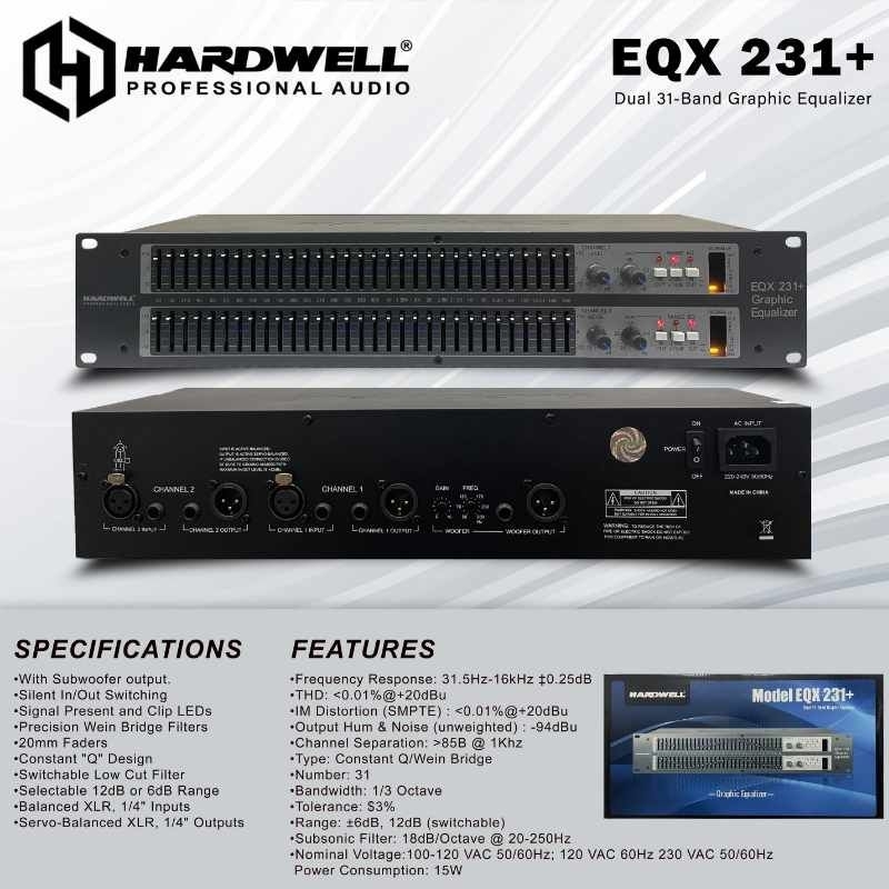 HARDWELL EQX 231+ | graphic equalizer | eq | equalizer + sub out | eqx231+
