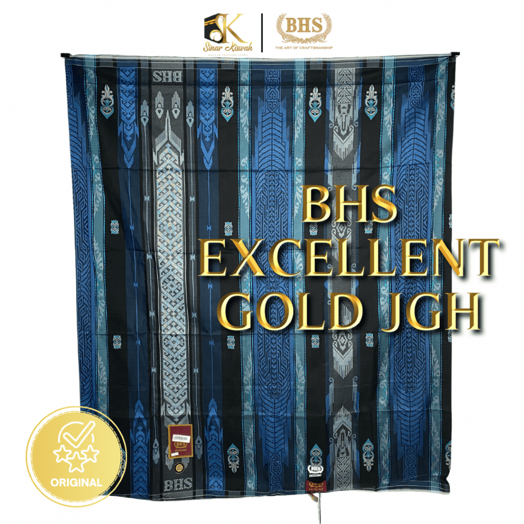 Sarung BHS Excellent Gold JGH Muslim Dewasa Motif Santri Katun Tenun Corak Kain Garis Gunung Hitam B