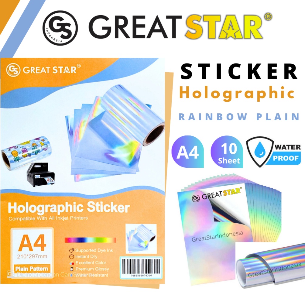 

KODE S58B STICKER RAINBOW HOLOGRAFIC WATER PROFF A41 LEMBAR