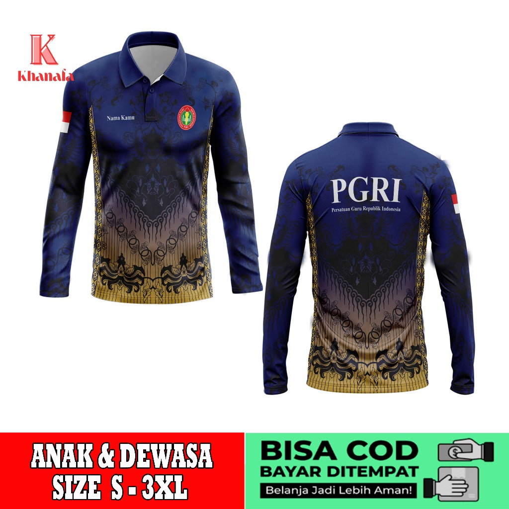 Kaos Polo | Baju pgri | Kaos Polo Batik PGRI | Baju Guru Batik PGRI | Kaos Polo Motif Batik PGRI Ful