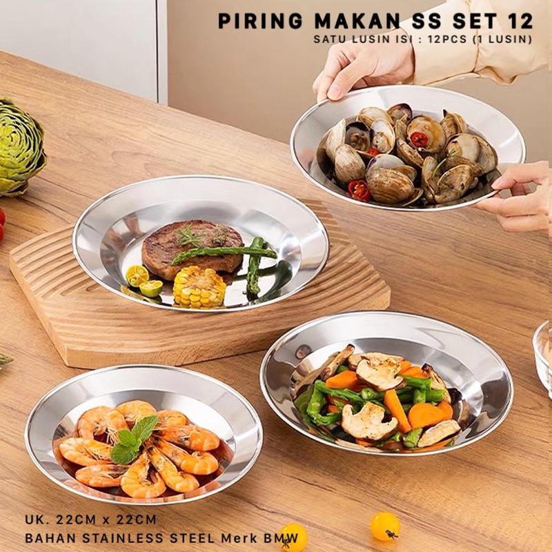 PIRING MAKAN STAINLESS STEEL SET 12pcs / 1 LUSIN