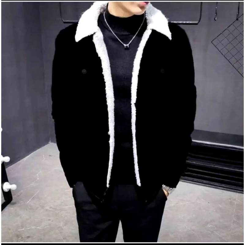 JACKET JEANS SHERPA JACKET DENIM BULU PRIA DAN WANITA TERLARIS BIKER DILAN SHERPA