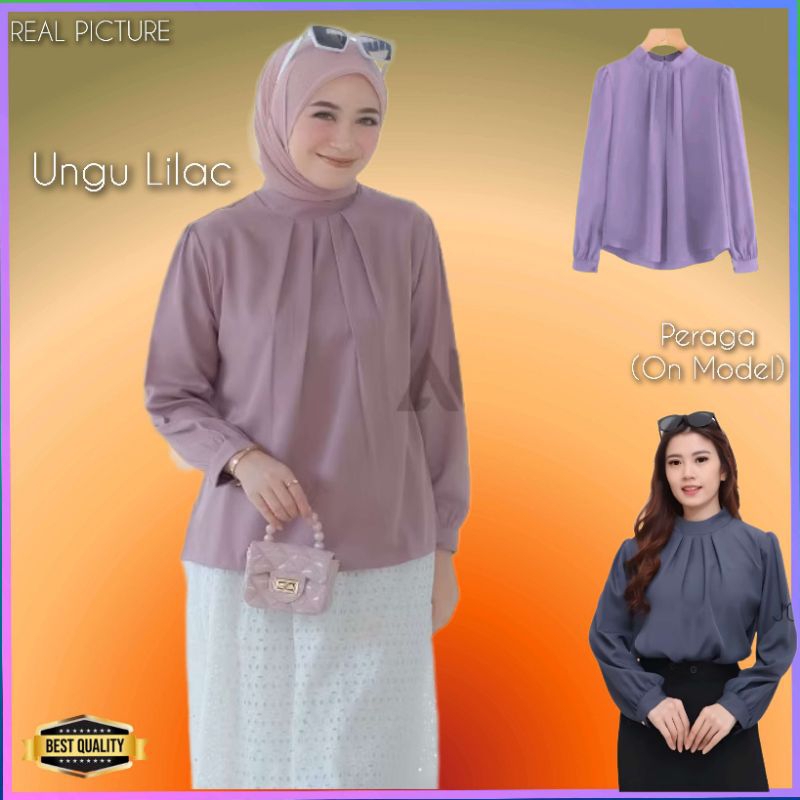 Atasan wanita TM 3524 baju Kemeja blouse Modis Elegan Korea Ungu Lilac