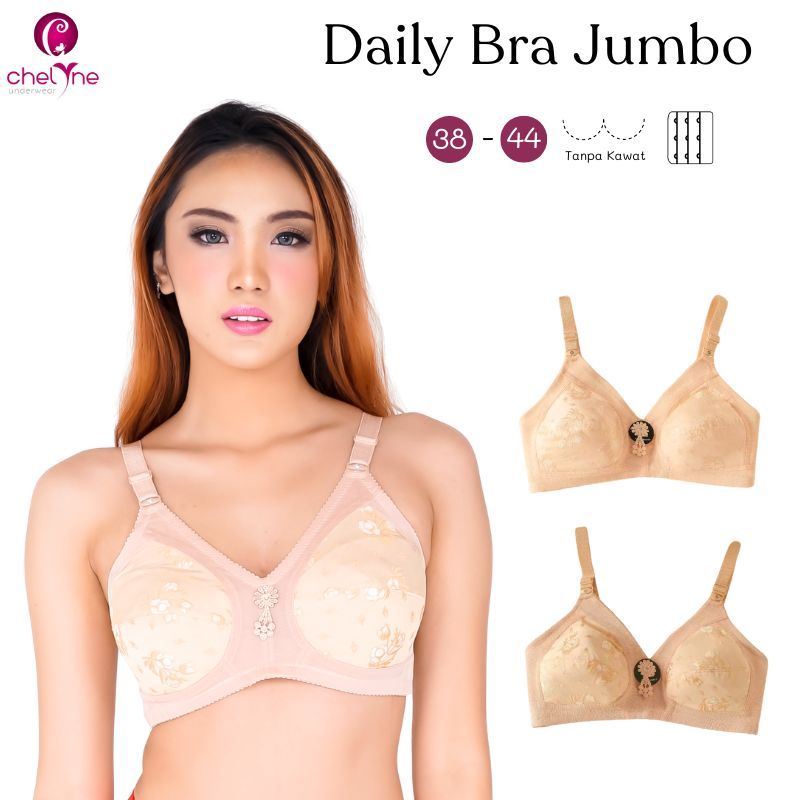 Chelyne BH Busa Tipis Harian Big Size BE007 Tanpa Kawat Penyangga - BH Jumbo Daily Bra 38/44 Cup C