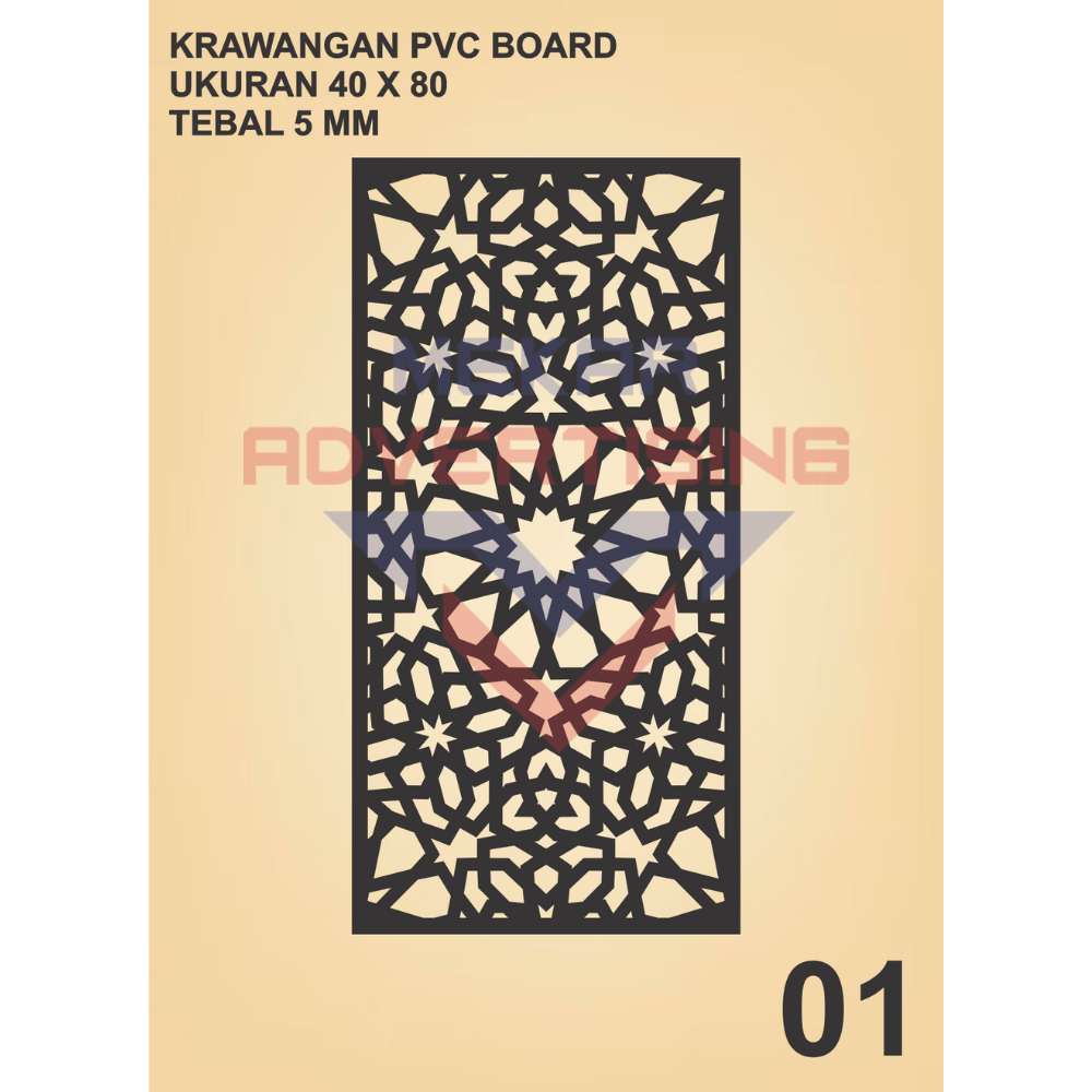 KRAWANGAN PVC BOARD HITAM  / ORNAMEN PVC FOAM BOARD HITAM TEBAL 5MM MODEL 01 UKURAN 40X80