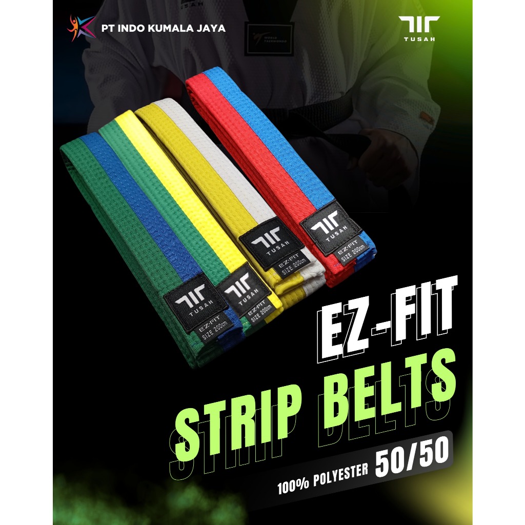 Tusah EZ-Fit 50/50 Striped Belts sabuk taekwondo 2 warna strip merah biru kuning putih hijau biru hi