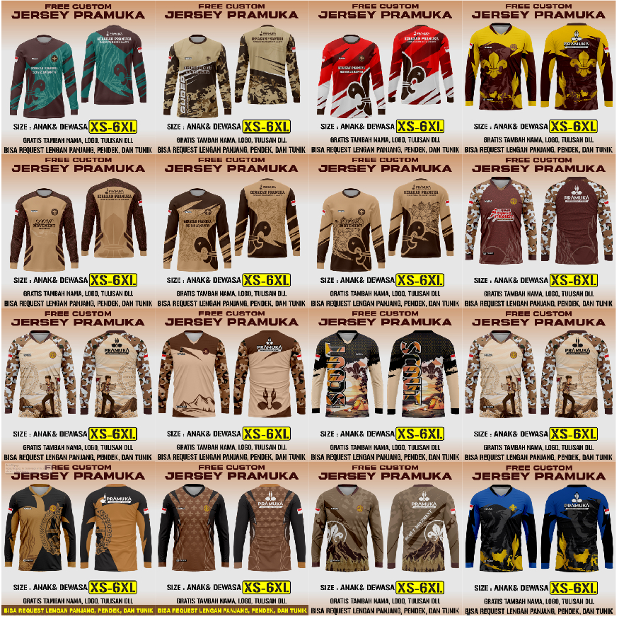 SAVANA  Katalog 4 Jersey PRAMUKA Panjang ONEK / PEMBINA / PENGGALANG / BAJU PDL Custom Nama team / B