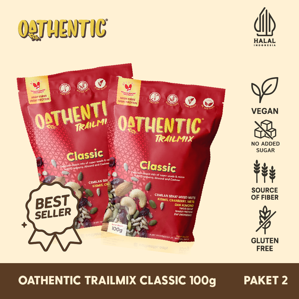 

2 Pcs Oathentic Trailmix Classic 100g | Cemilan Sehat Kacang Mixed Nuts Clean Label Minim Proses