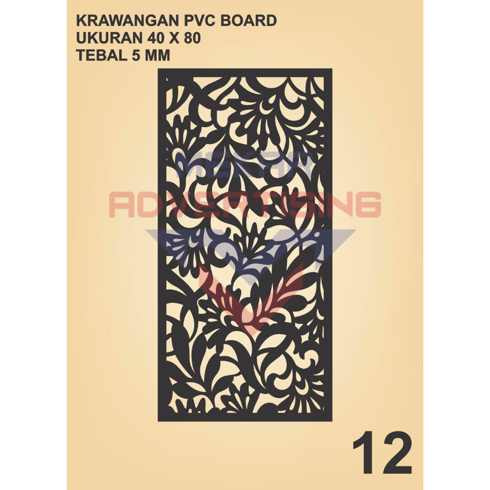 KRAWANGAN PVC BOARD HITAM  / ORNAMEN PVC FOAM BOARD HITAM TEBAL 5MM MODEL 12 UKURAN 40X80