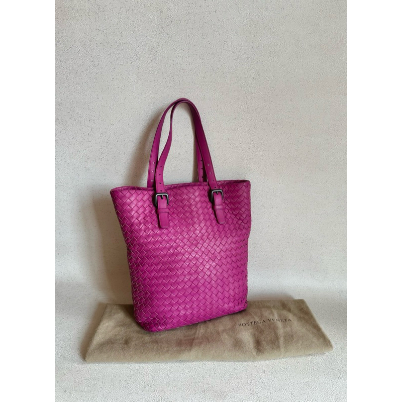 Preloved BV bottega woven intrecciato tote pink leather shoulder bag veneta authentic original