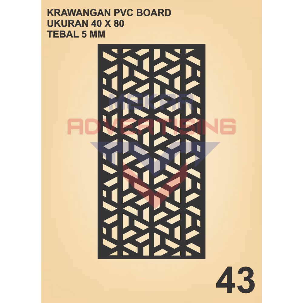 KRAWANGAN PVC BOARD HITAM  / ORNAMEN PVC FOAM BOARD HITAM TEBAL 5MM MODEL 43 UKURAN 40X80