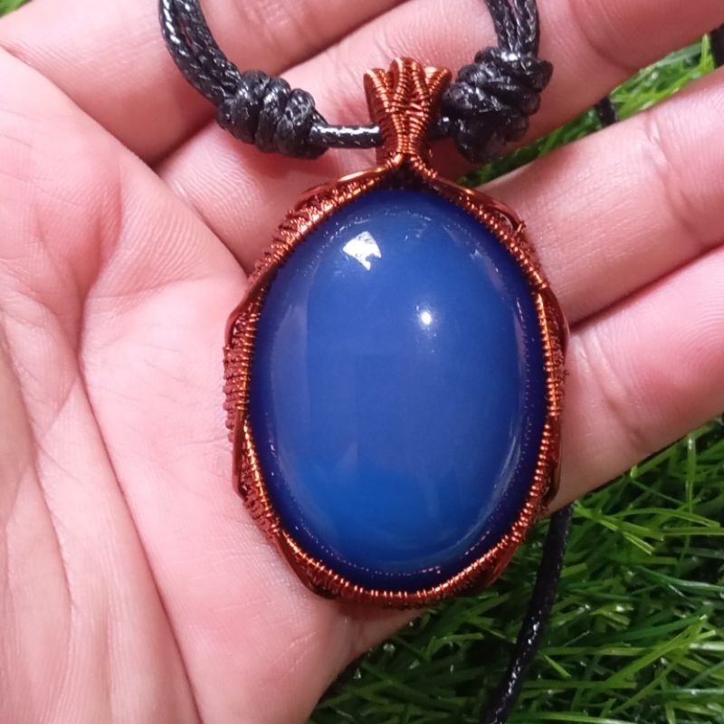 kalung liontin etnik wire wrapping batu akik spirtus batu raja jumbo