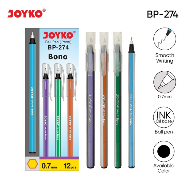 

(1 PACK ISI 12) PULPEN JOYKO BONO BP-274 / 0,7 MM PULPEN MURAH TINTA HITAM 1 SET BOLPEN TUTUP PENA BALLPOIN MEWARNAI MENGGAMBAR MINIMALIS ALAT TULIS LENGKAP SEKOLAH KANTOR KULIAH KAMPUS / M21 STATIONERY JOGJA