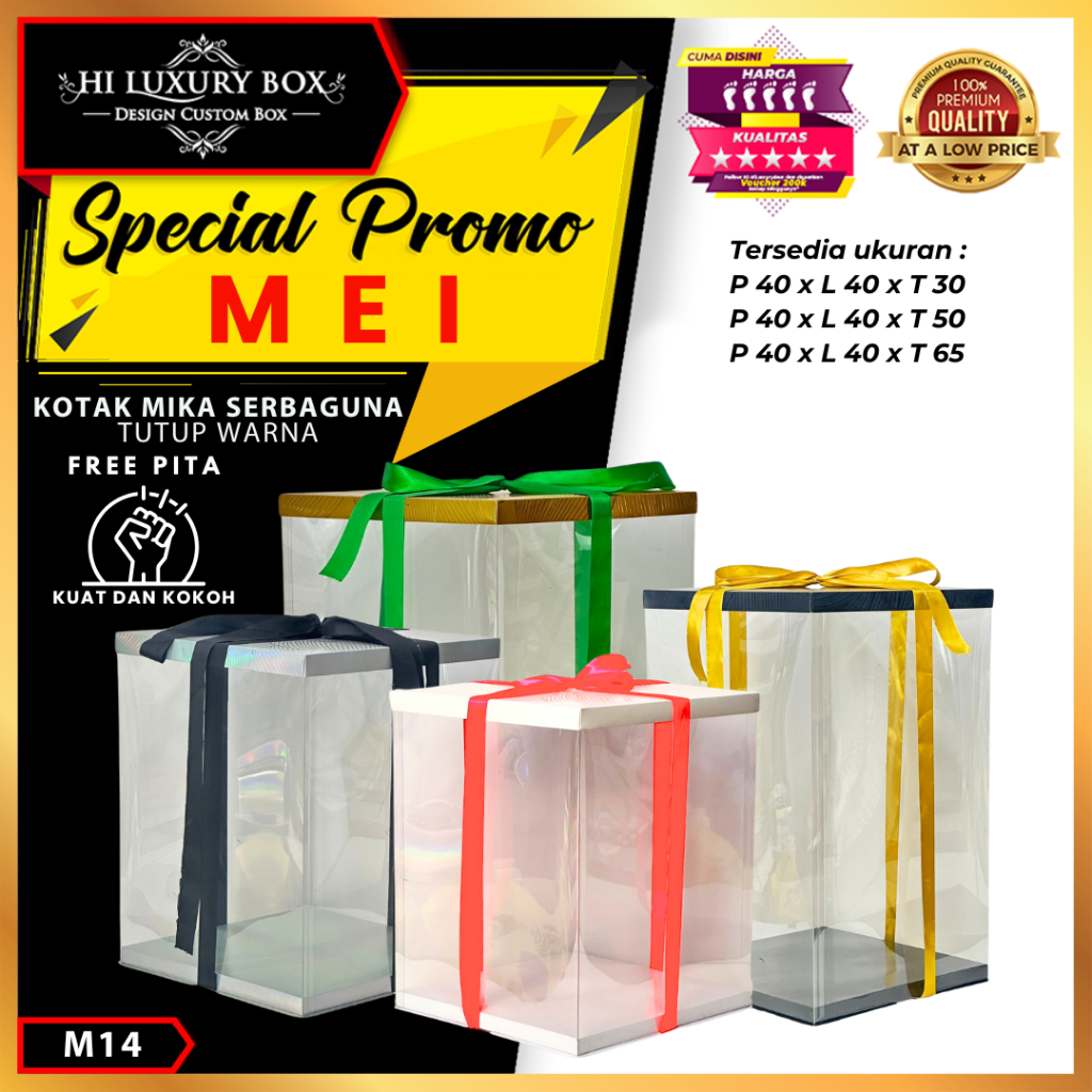 

Hiluxury Box Cake Box Kotak Kue Mika Transparan Dus Hadiah - Tutup Hologram M14