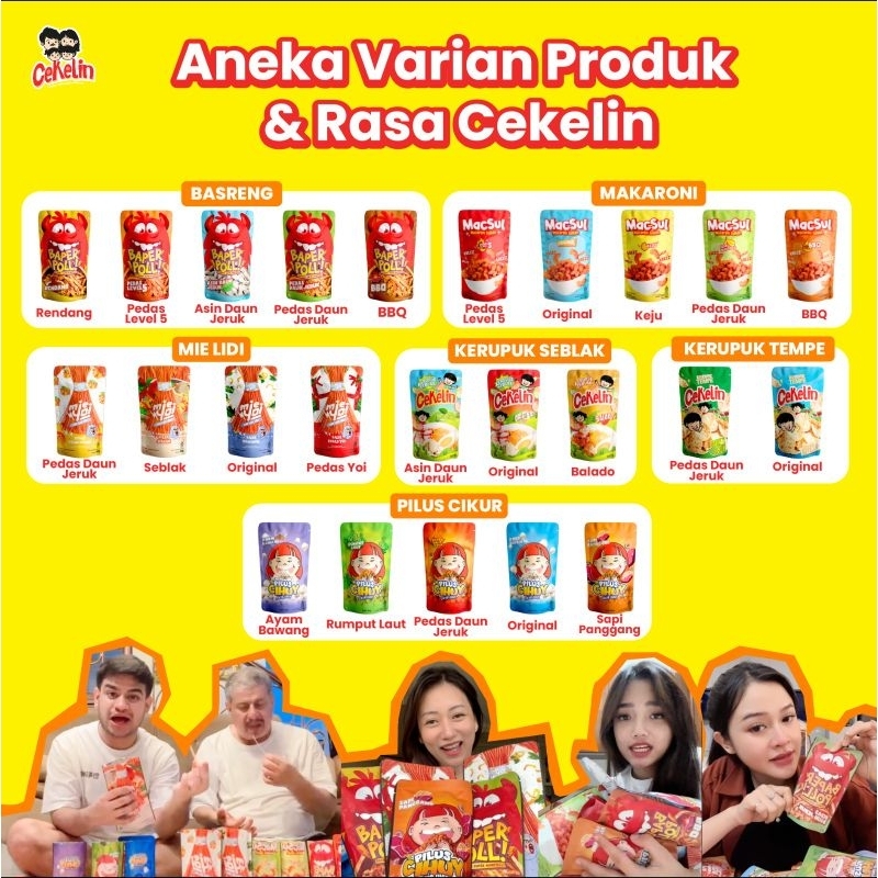 

cekelin basreng, kerupuk seblak, keripik tempe, makaroni dan lainnya