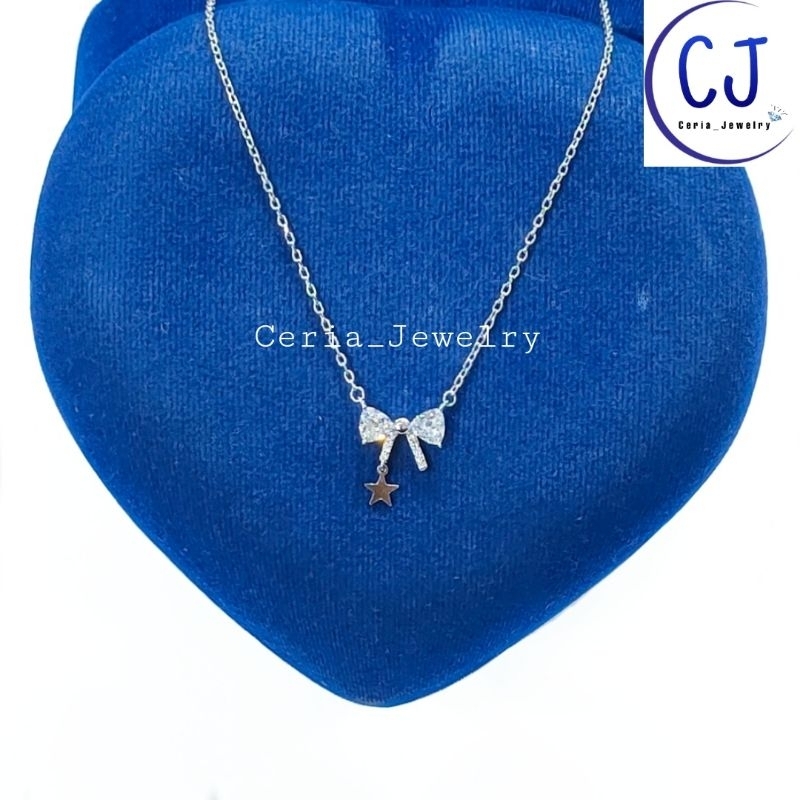 Kalung Perak Asli Wanita Silver 925 Lapis Emas Putih Asli Rantai Nori Polos Kalung Pita Permata - Ka