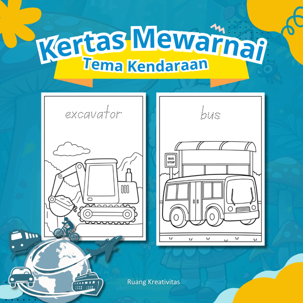 

KERTAS MEWARNAI ANAK TEMA KENDARAAN / KERTAS GAMBAR MEWARNAI UNTUK ANAK PAUD TK SD - A4 TEBAL