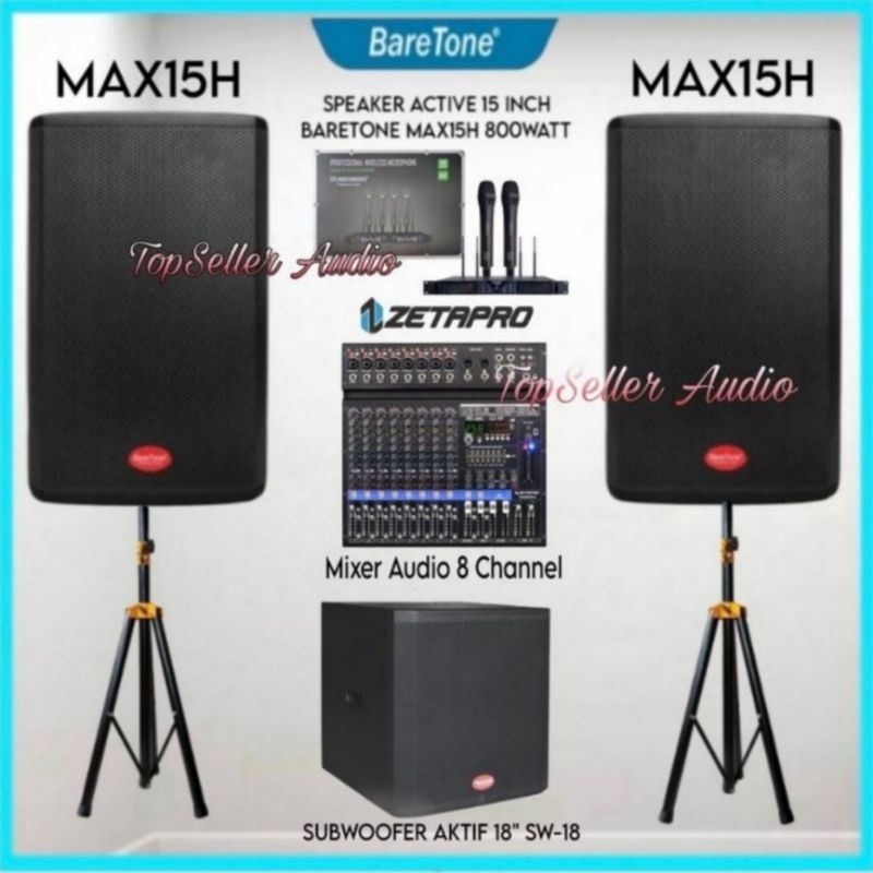 Paket Sound System Speaker Aktif Karaoke & Live Musik 15"Inch BareTone Max15H Original Plus Subwoofe