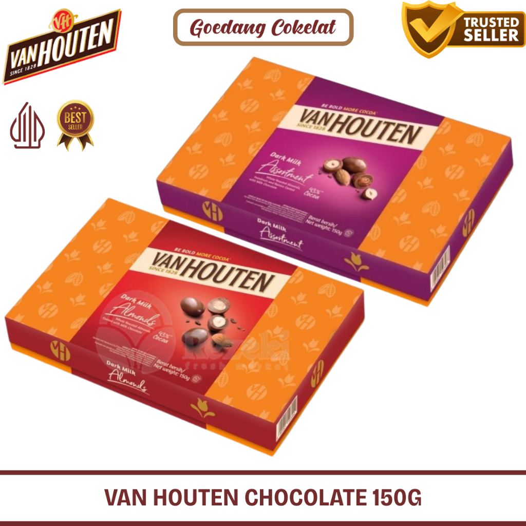 

Cokelat Van Houten Chocolate Bites Dark Chocolate Almond Assortment Box 150g