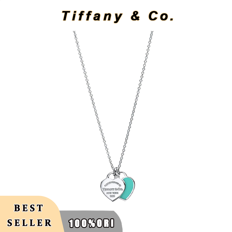 "Kalung Wanita Tiffany & Co Original - Return to Tiffany Double Heart Tag Mini 925 Sterling Silver, 