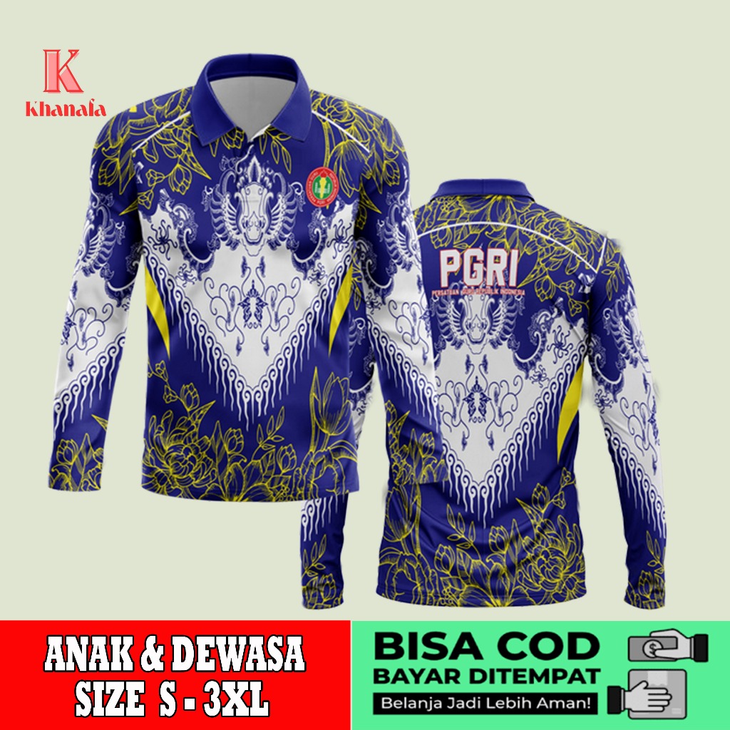 Kaos Polo | Baju pgri | Kaos Polo Batik PGRI | Baju Guru Batik PGRI | Kaos Polo Motif Batik PGRI Ful