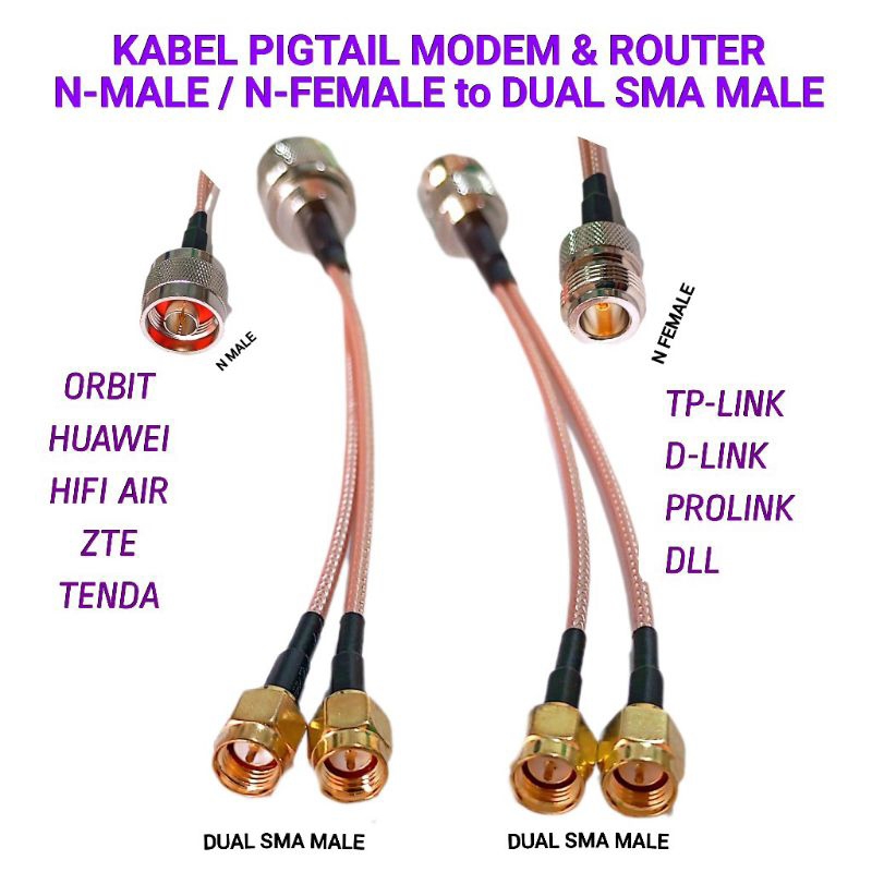 KABEL PIGTAIL N-MALE / N-FEMALE TO DUAL SMA MALE