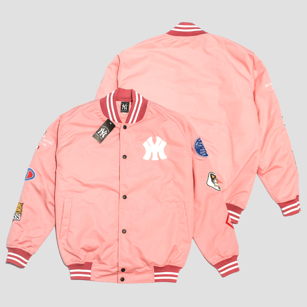 Jaket Baseball Bisbol Varsity Pria Wanita Warna Pink Premium Full Bordir  Original