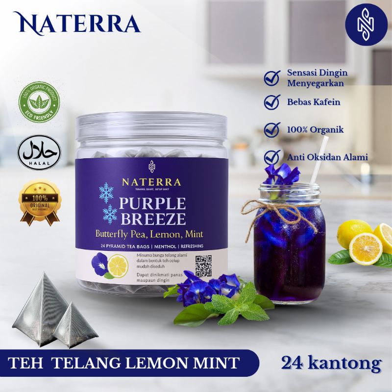 

[Naterra] Teh Celup Bunga Telang Alami dengan Lemon dan Mint | Herbal Tea | Teh Telang Lemon dan Mint | 24 Kantong Tanpa Saring | Organik Natural | Bunga Telang Kering dalam Kantong teh