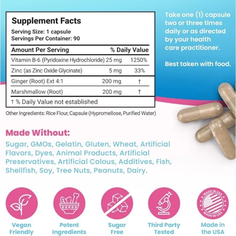 Kapsul Pendukung Kehamilan Vitamin B6 Dari Maternal Balance - Meredakan Rasa Mual di Pagi Hari 90