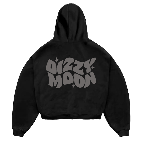 Zipper Hoodie Boxy By.bob Black Dizzy Moon | Hoodie Boxie Full Cotton 300Gsm