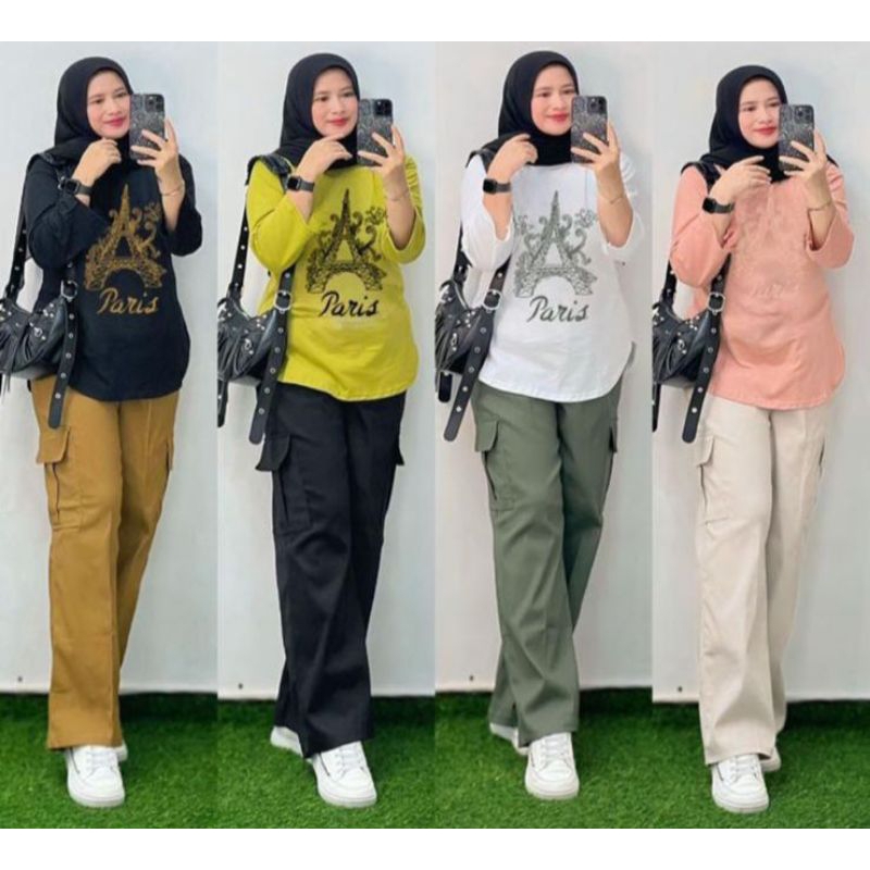 Setelan Chinos Wanita Dewasa Atasan Combed 24s Chinos Kulot Cargo SETELAN COMBED MIX CHINOS