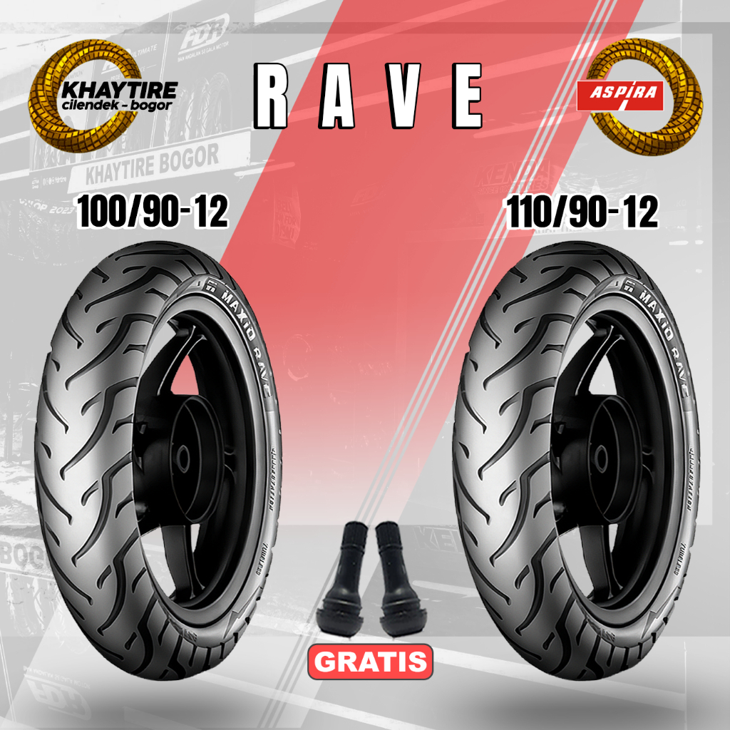 Sepasang Ban Motor Scoopy ASPIRA MAXIO RAVE 100/90 & 110/90 Ring 12 Tubeless